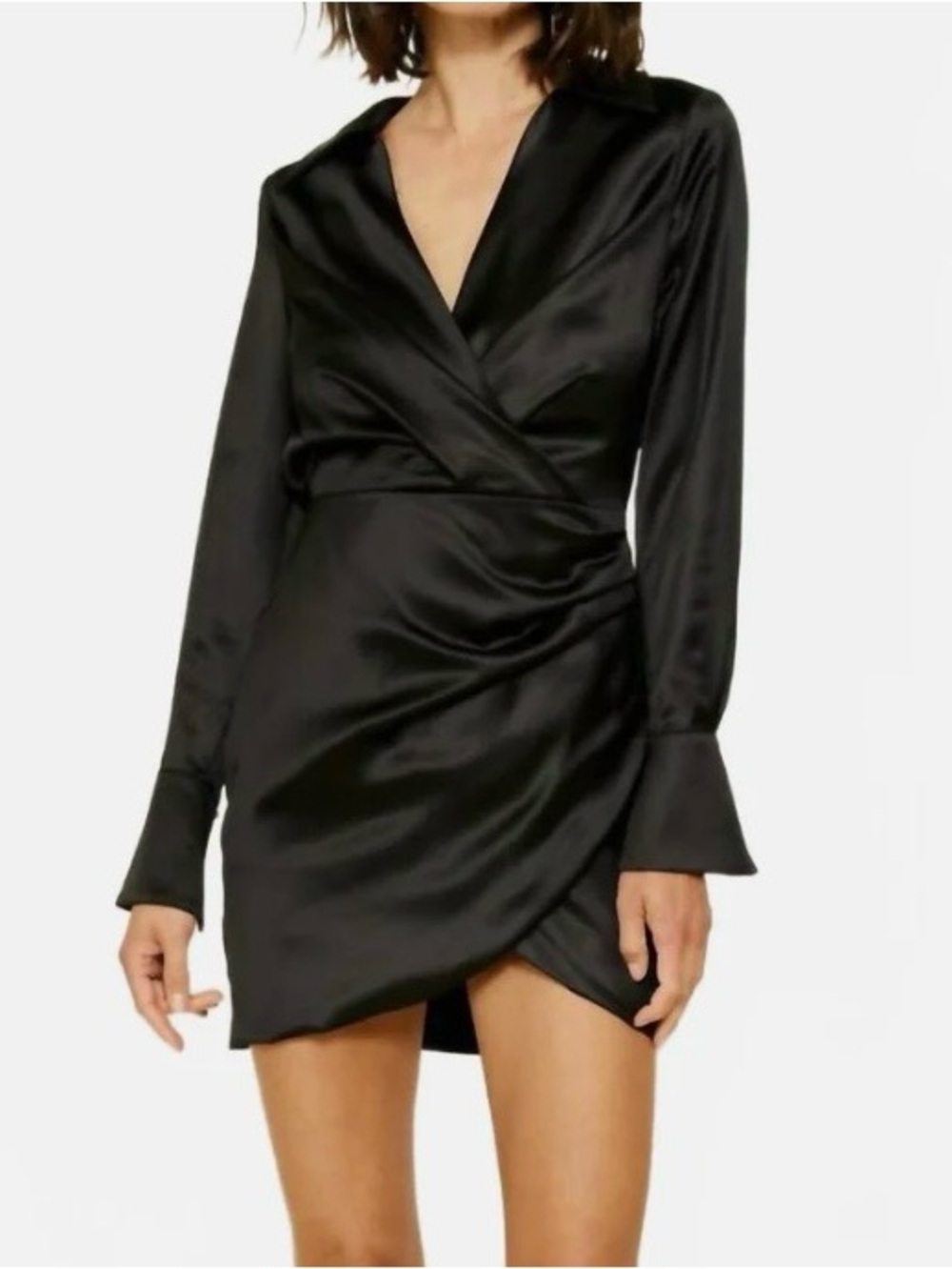 Line and Dot Black Satin Dress